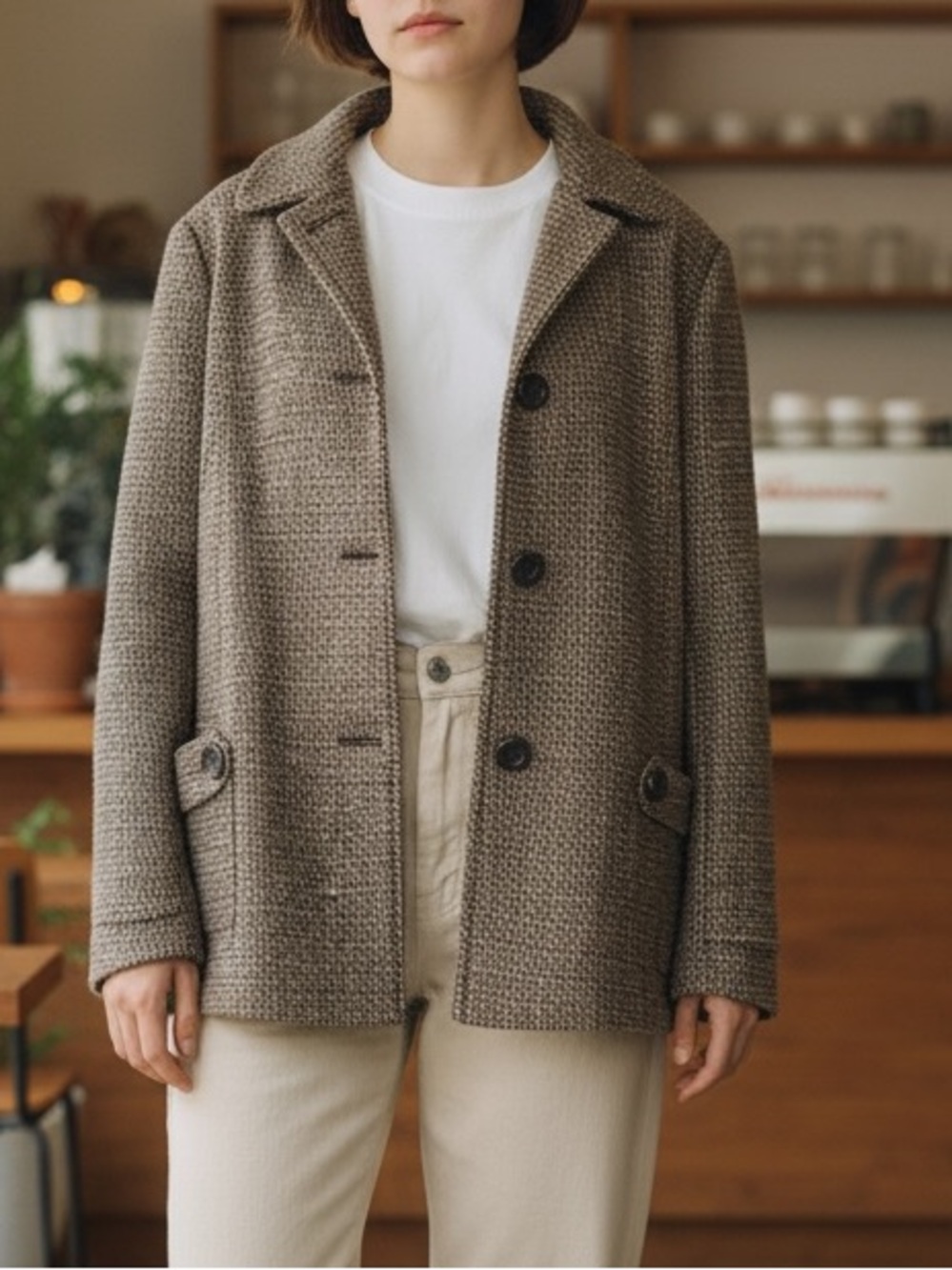 American Rag Cie Brown Tweed Wool Blend Button Up Pea Coat Size XL